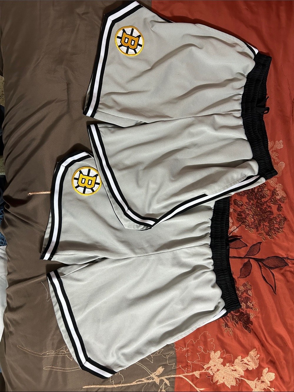 Boston Bruins - 2 Gray Athletic Shorts with Black Trim and Yellow Logo - Medium